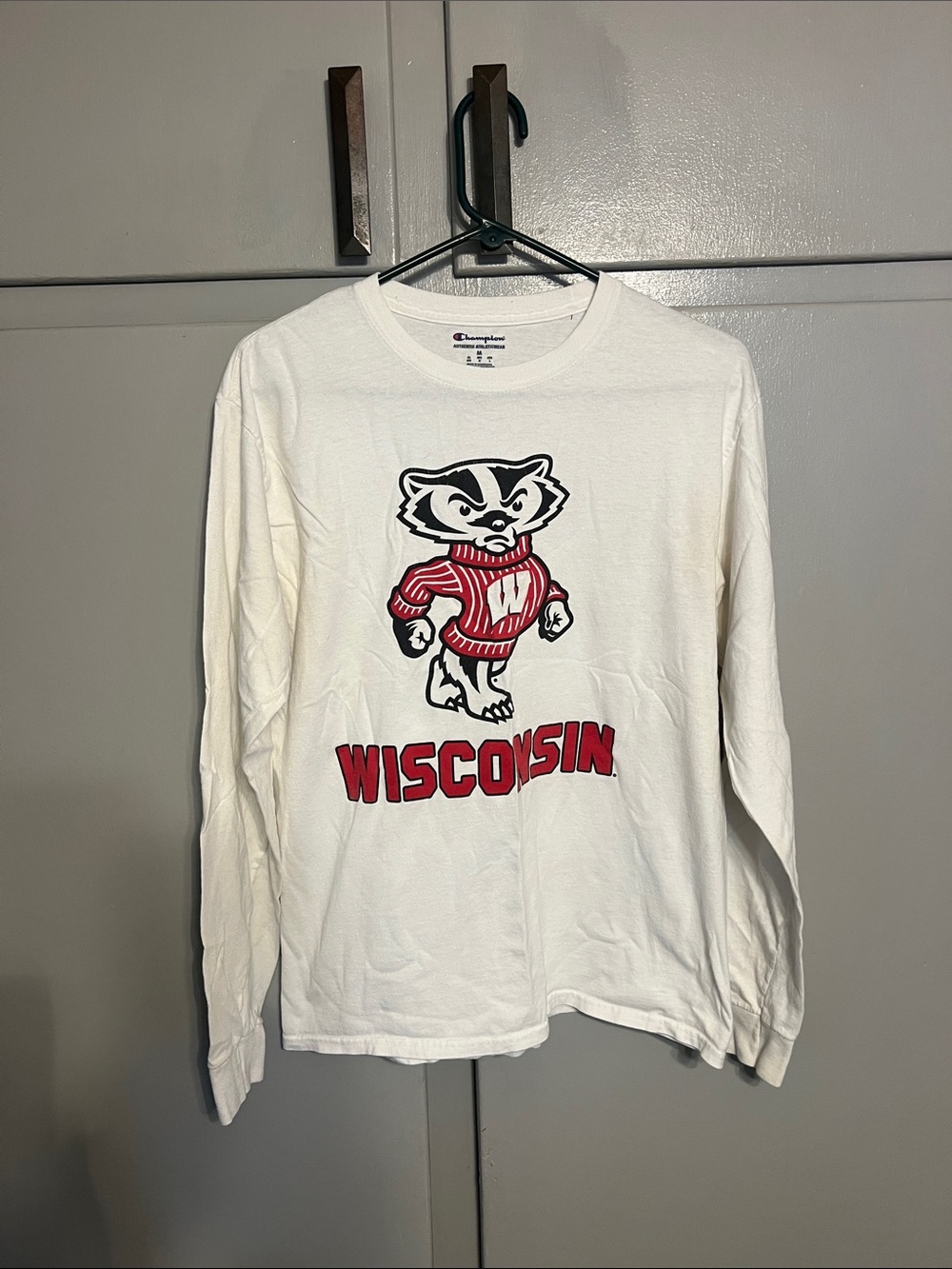 Champion White Long-Sleeve Wisconsin Badger Spirit Tee